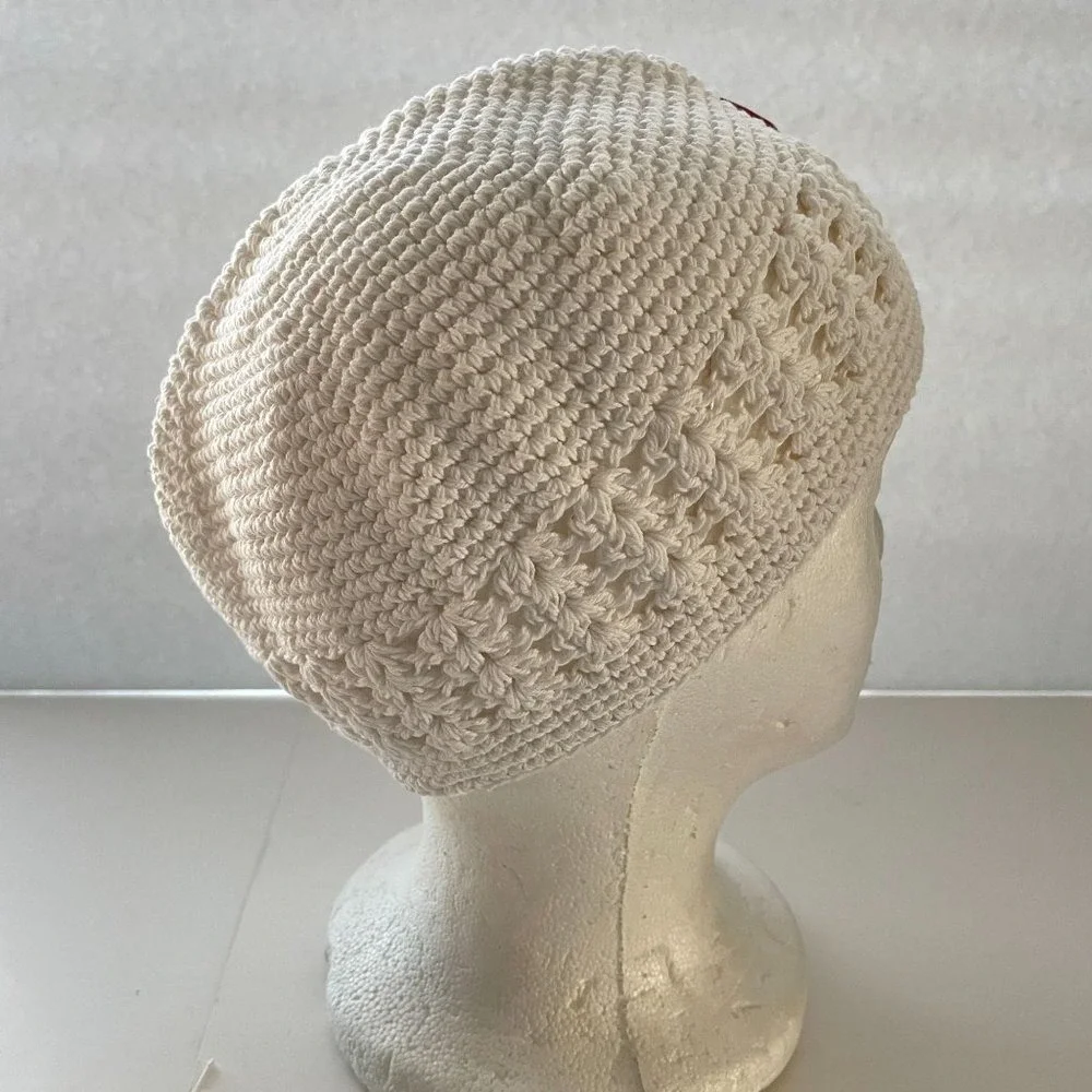 My‎ Lello Hat Handmade Beanie Little Girl Crochet White Kufi Flower New